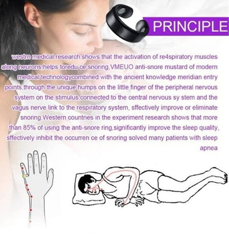 Schwarzer Anti-Schnarch-Ring, Akupressur, Schlafapnoe-Hilfe, Unisex, verstellbar.