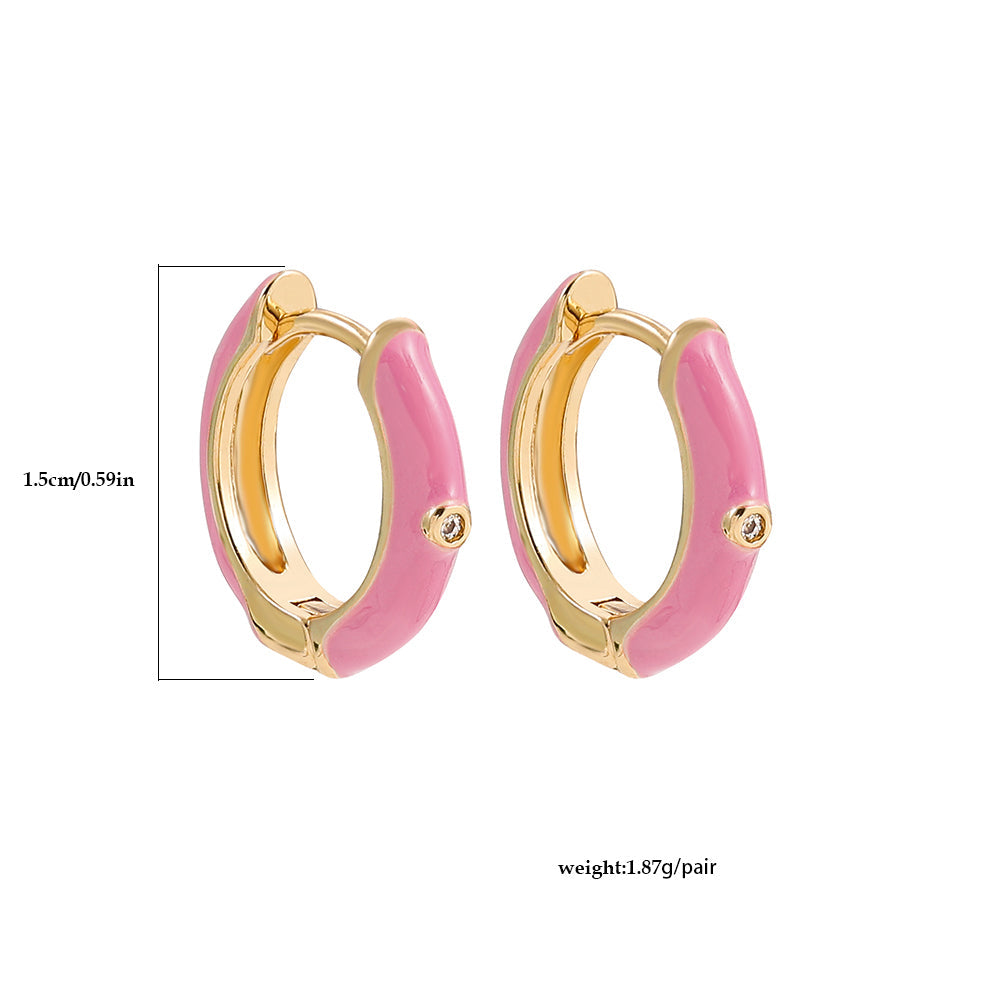 Goldene Creolen mit rosa Emaille, 1,5 cm, 1,87 g, eleganter Schmuck für Damen.