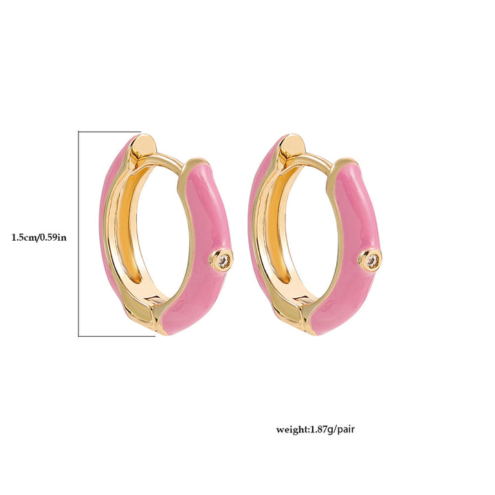 Goldene Creolen mit rosa Emaille, 1,5 cm, 1,87 g, eleganter Schmuck für Damen.