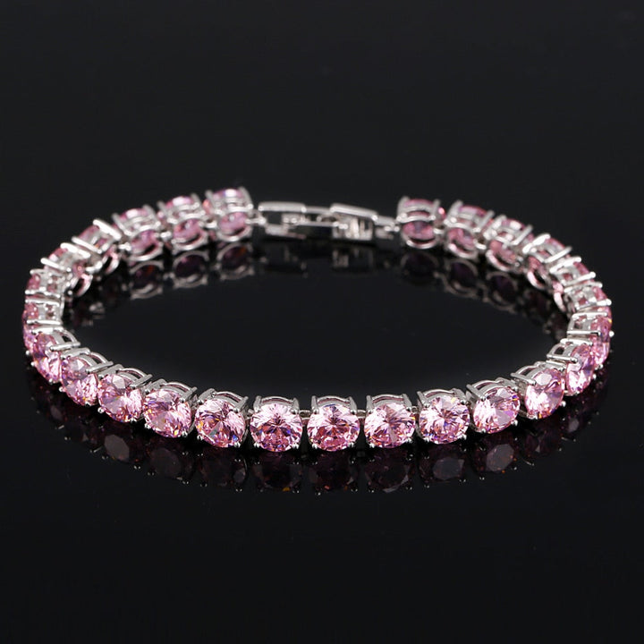 Rosa Zirkonia Tennisarmband, Silber, funkelnd, eleganter Schmuck, Damenaccessoire.