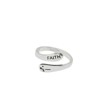 Silberner Ring mit "FAITH"-Gravur, verstellbar, minimalistisches Design, Schmuck für Damen.