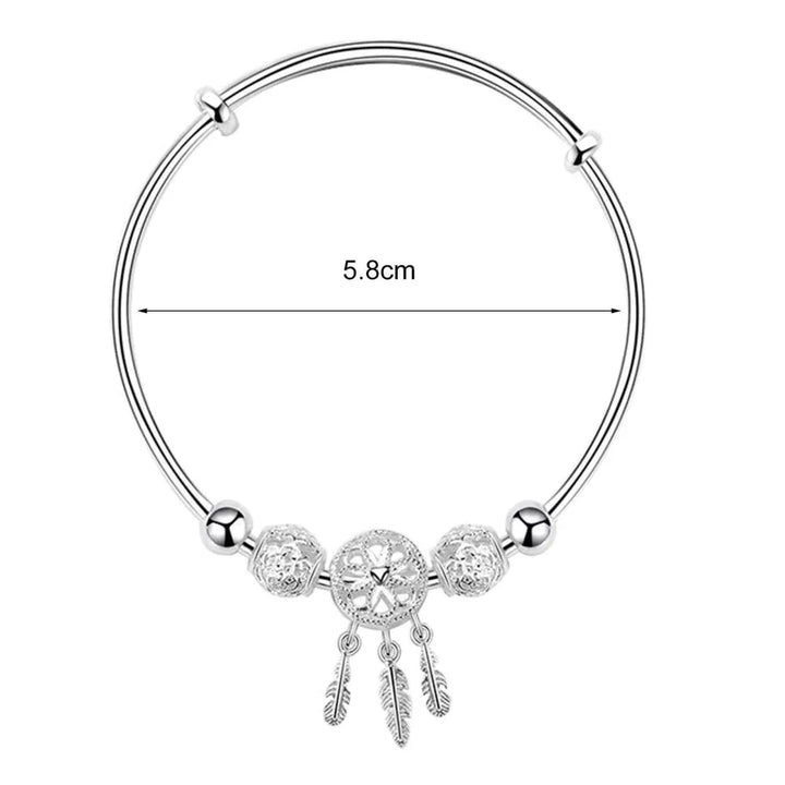 Silberarmband mit Traumfänger-Anhänger, 5,8 cm Durchmesser, Damen-Schmuck, Geschenkidee.