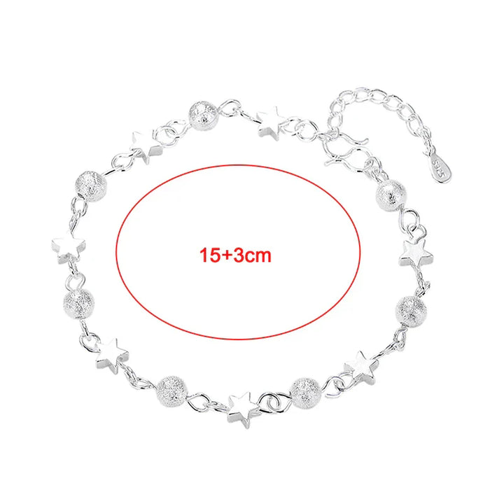 Silbernes Armband mit Stern- und Kugelanhängern, verstellbar, 15+3 cm, Damen-Schmuck.