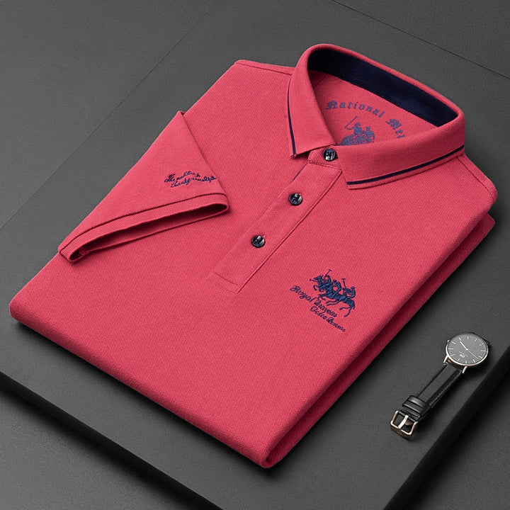Rotes Herren-Poloshirt mit Stickerei, Baumwolle, elegante Freizeitmode, Malestique.
