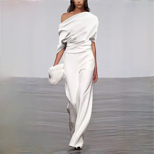 Podzimní bílý dámský overál s nadčasovým designem – Liva