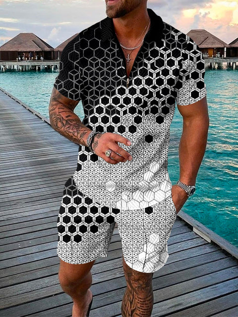 Dvoudílný pánský letní outfit s polo trikem a šortkami – Damon