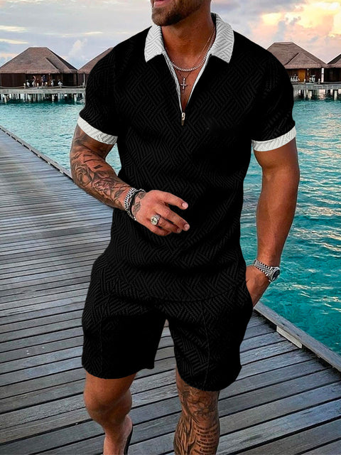 Dvoudílný pánský letní outfit s polo trikem a šortkami – Damon