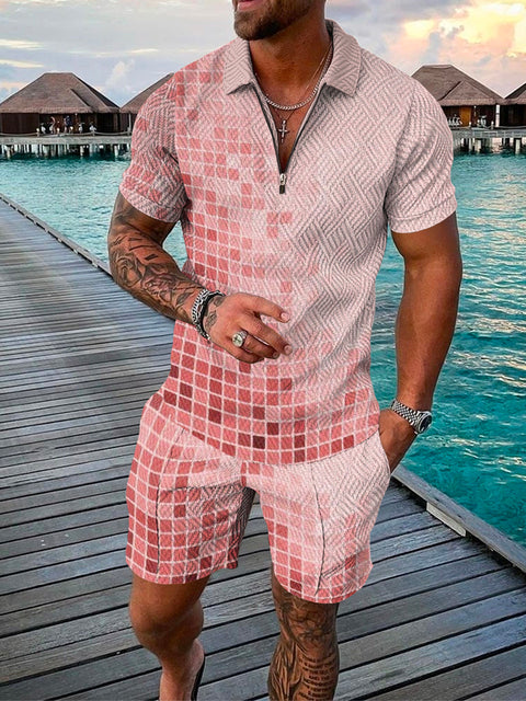 Dvoudílný pánský letní outfit s polo trikem a šortkami – Damon