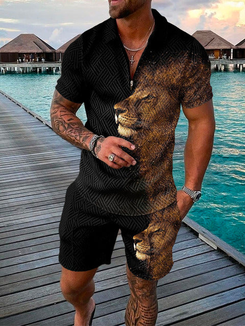 Dvoudílný pánský letní outfit s polo trikem a šortkami – Damon