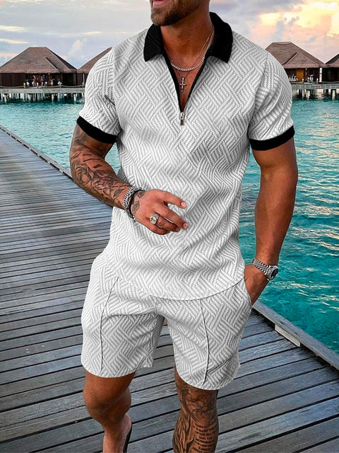 Dvoudílný pánský letní outfit s polo trikem a šortkami – Damon