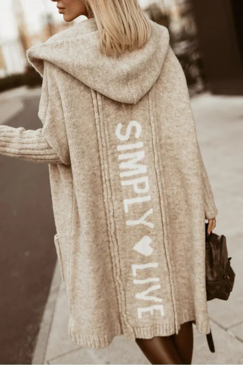 Dlouhý pletený dámský cardigan s kapucí – Margo