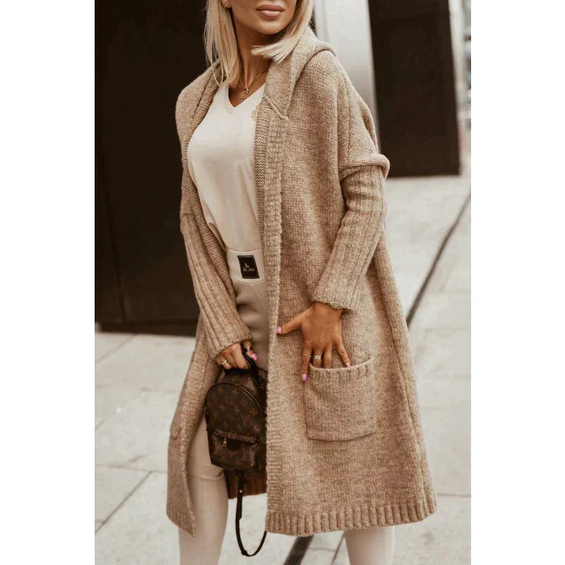 Dlouhý pletený dámský cardigan s kapucí – Margo