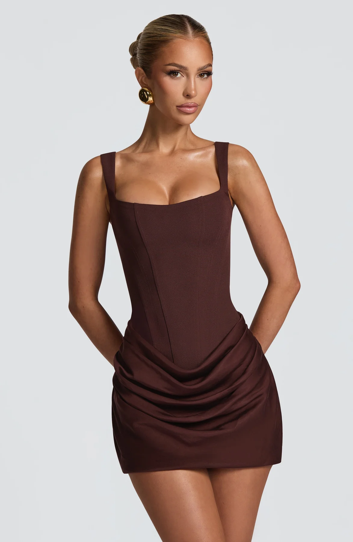 Mini Dress with Structured Bodice and Draped Skirt 9