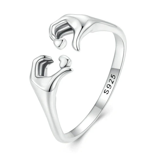Silberring S925, Herzdesign, verstellbar, Damenring, Schmuck, Geschenkidee, elegantes Accessoire.