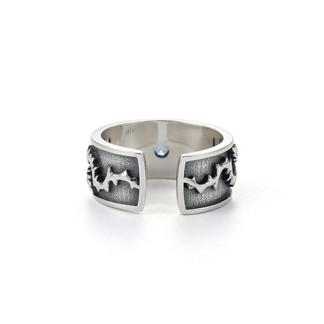 Silberring mit schwarzem Zackenmuster, offenes Design, Herrenring, Schmuckaccessoire