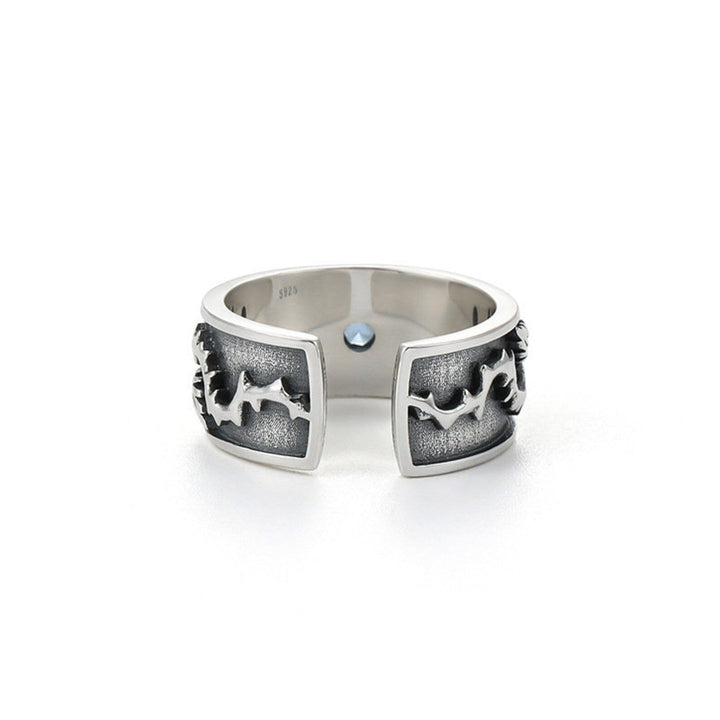 Silberring mit schwarzem Zackenmuster, offenes Design, Herrenring, Schmuckaccessoire