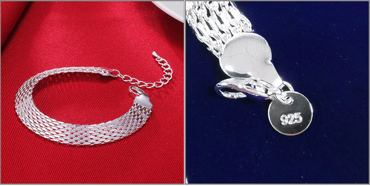 Silberarmband 925 Sterling, feines Netzdesign, Damen-Schmuck, elegantes Accessoire, Geschenkidee.