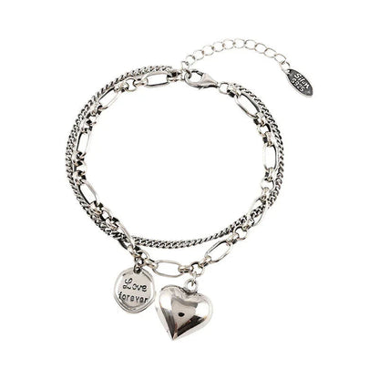 Silberarmband mit Herz- und "Love forever"-Anhänger, verstellbar, Damen-Schmuck.