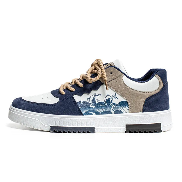 Herren Sneaker, blau-weiß, atmungsaktiv, lässig, koreanischer Stil, wellenförmiges Design.
