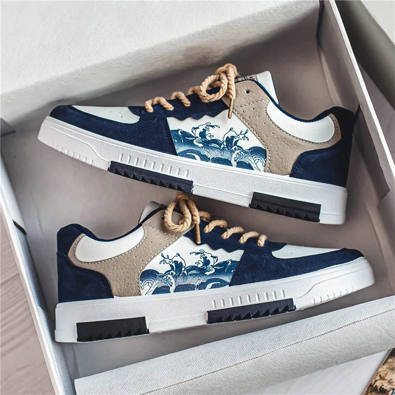 Herren Sneaker, weiß-blau, atmungsaktiv, koreanischer Stil, lässig, verschleißfest.