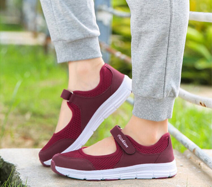Damen Mesh Sneaker, atmungsaktiv, bequem, rot, Klettverschluss, Freizeit, Outdoor-Schuhe