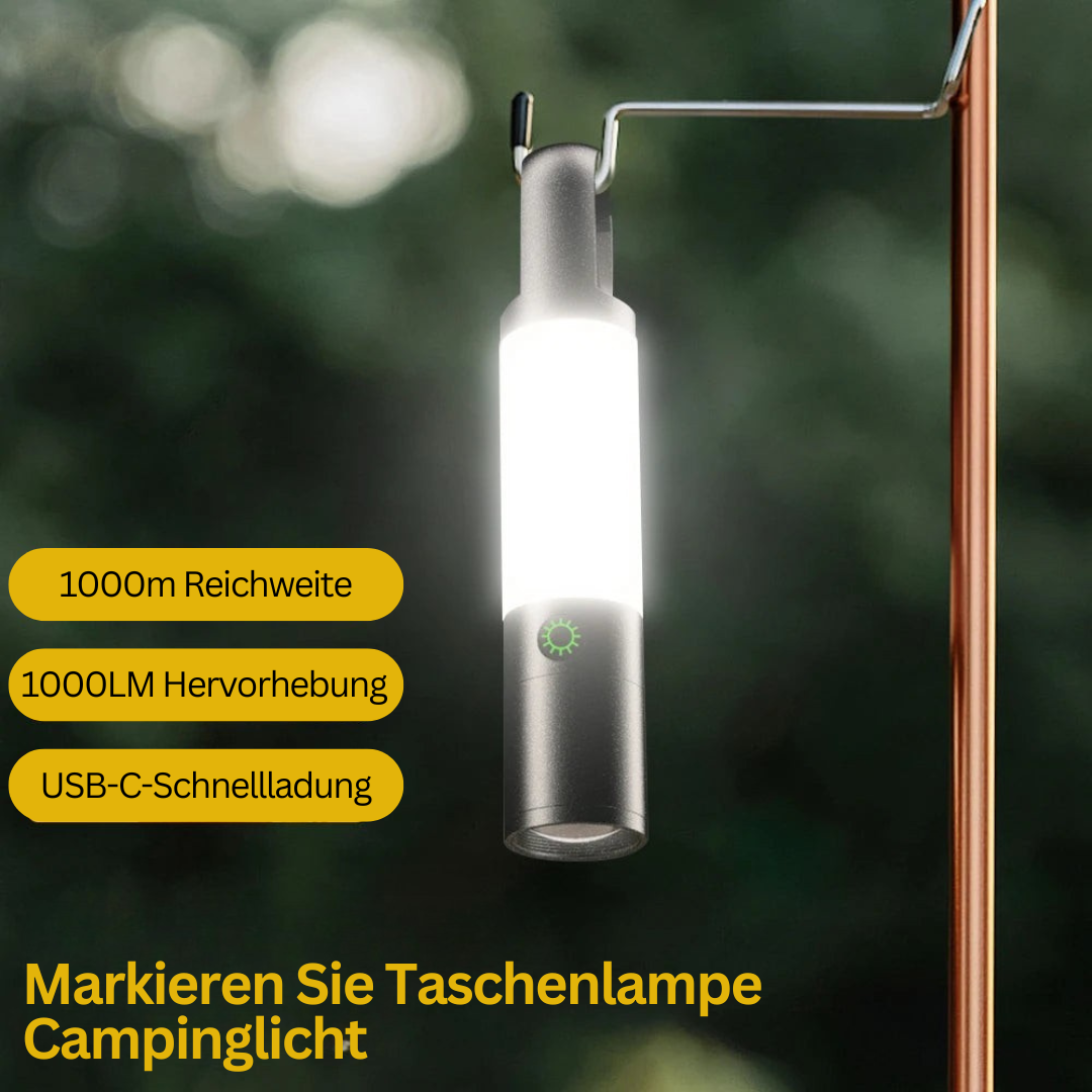 Tragbare LED-Taschenlampe, 1000LM, USB-C, 1000m Reichweite, Campinglicht, schwarz.