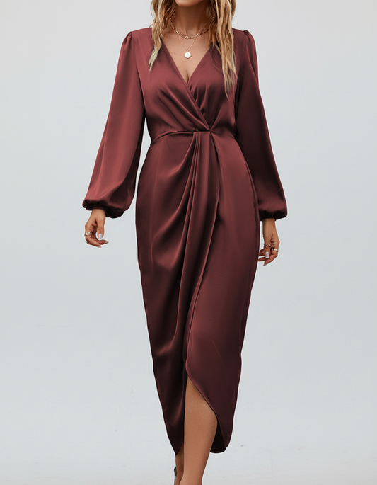 Midi-Länge Kleid - BurgundyChic 