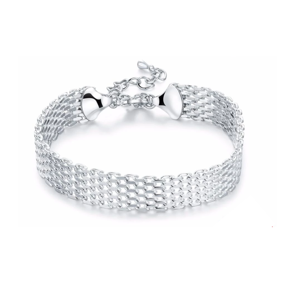 Silberarmband Damen, mehrreihig, verstellbar, elegantes Design, Schmuck für Frauen.