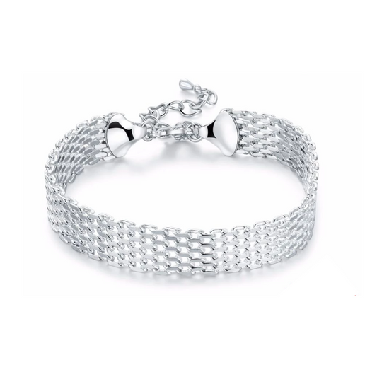 Silberarmband Damen, mehrreihig, verstellbar, elegantes Design, Schmuck für Frauen.