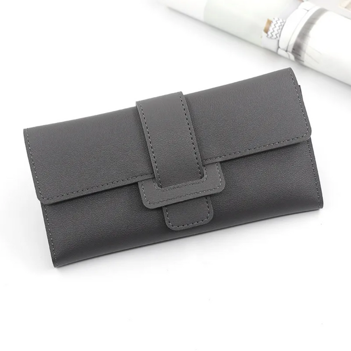 Schwarzes minimalistisches Lederportemonnaie, lang, elegant, für Damen und Herren.