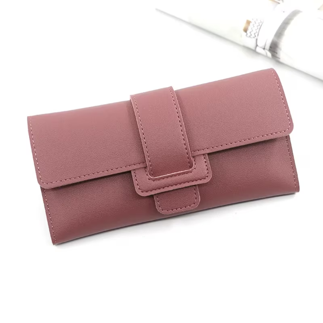 Minimalistische lange Lederbrieftasche, rosa, Damen, elegant, hochwertig, modisch.