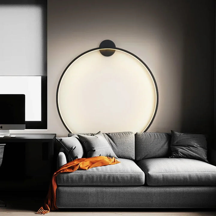Minimalistische LED-Wandlampe, schwarzer Kreis, moderne Wohnzimmerbeleuchtung, Innenraumdekor.