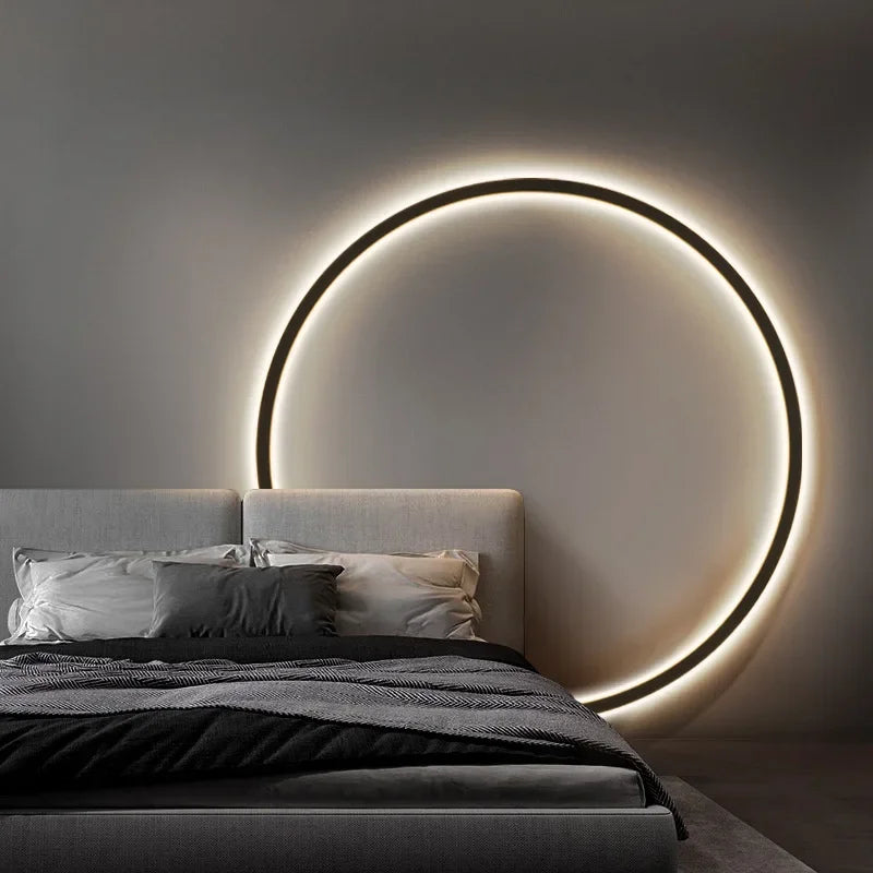 Minimalistische LED-Kreis-Wandlampe, schwarz, modernes Design, Schlafzimmer-Dekor.