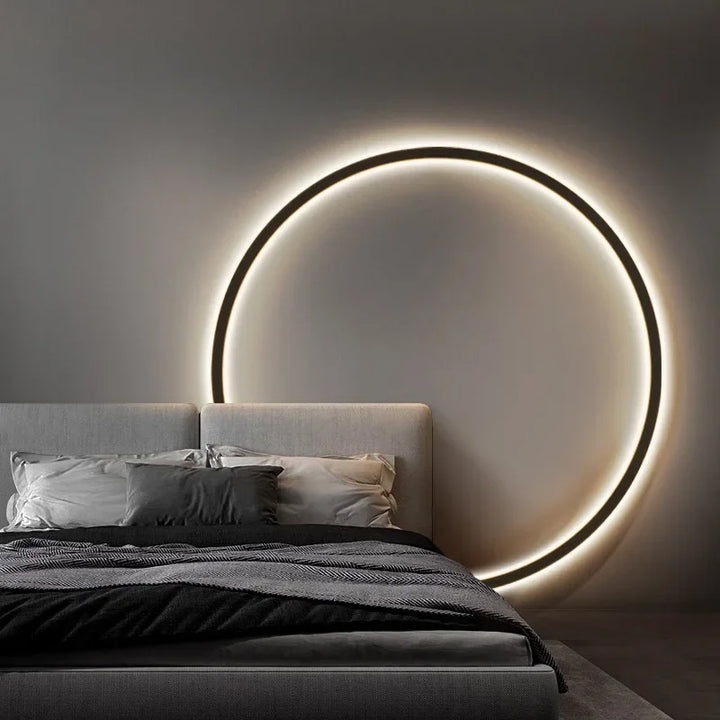 Minimalistische LED-Kreis-Wandlampe, schwarz, modernes Design, Schlafzimmer-Dekor.