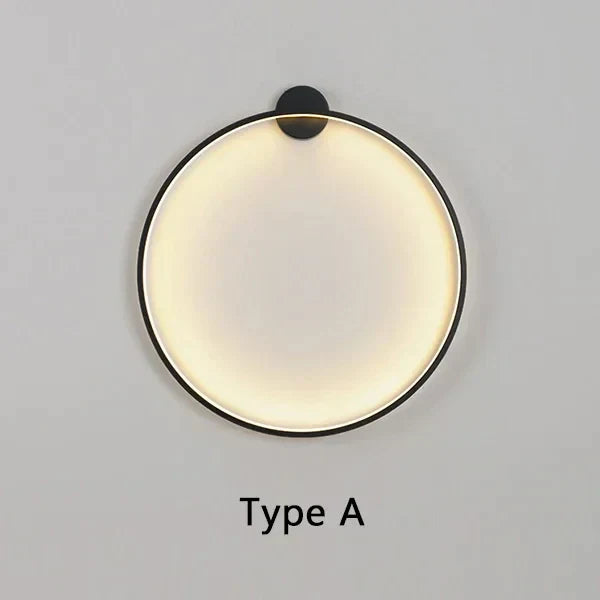 Minimalistische LED-Wandlampe, runder schwarzer Rahmen, moderne Innenbeleuchtung.