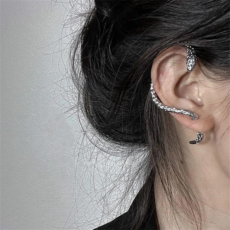 Silberner Schlangen-Ohrring, Zirkon, Vintage Gothic Punk Stil, für Frauen, modisch.