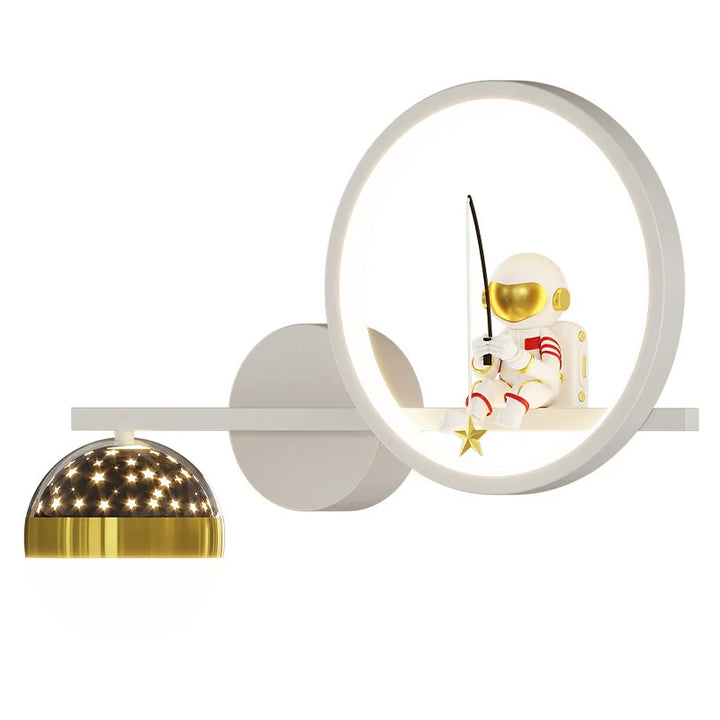 Moderne Kinder-Wandleuchte, Astronaut-Design, LED, dimmbar, weiß-gold, Schlafzimmer-Dekor.