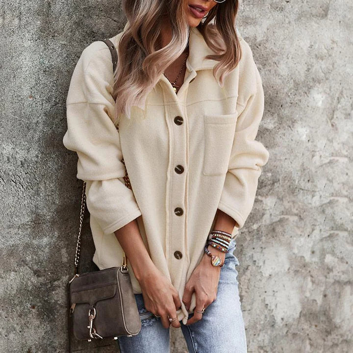 Damen Oversize Herbstjacke, beige, Knöpfe, stilvoll, bequem, lässig, Mode, Streetwear.