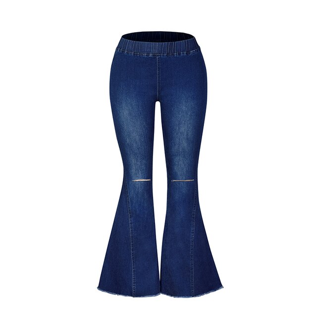 Blaue Vintage-Jeans für Damen, ausgestellter Schnitt, Knopfleiste, modisch, bequem.