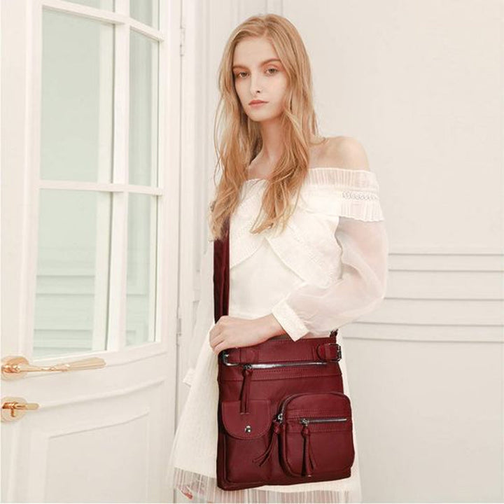 Damen Anti-Diebstahl Tasche, weinrot, multifunktional, modisch, Luca Norelli, Umhängetasche.