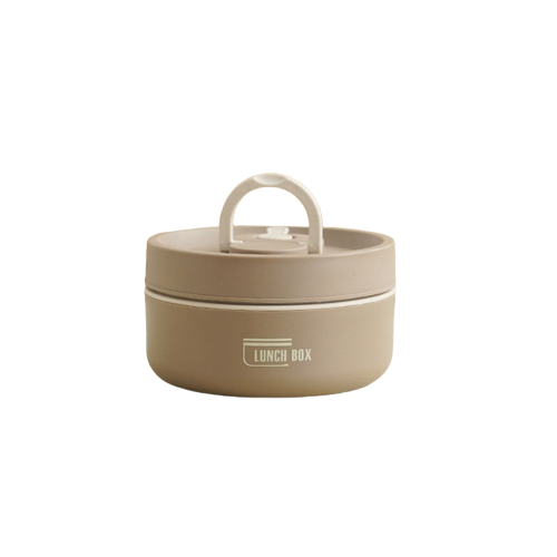 Beige Bento Lunchbox, mehrschichtig, tragbar, thermisch, Edelstahl, japanischer Stil.