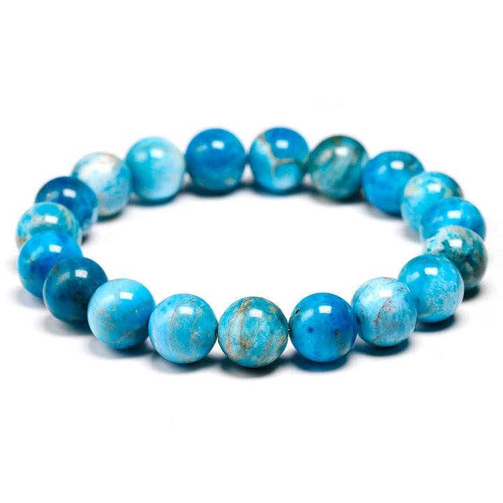 Blaues Apatit-Perlenarmband, 6mm-10mm, für Meditation, Unisex, Naturstein, elastisch.
