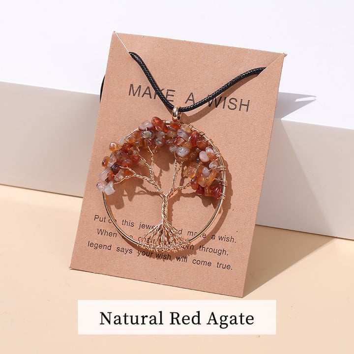 Roter Achat-Anhänger, Baum des Lebens, Naturstein, handgefertigter Schmuck, Geschenkidee.