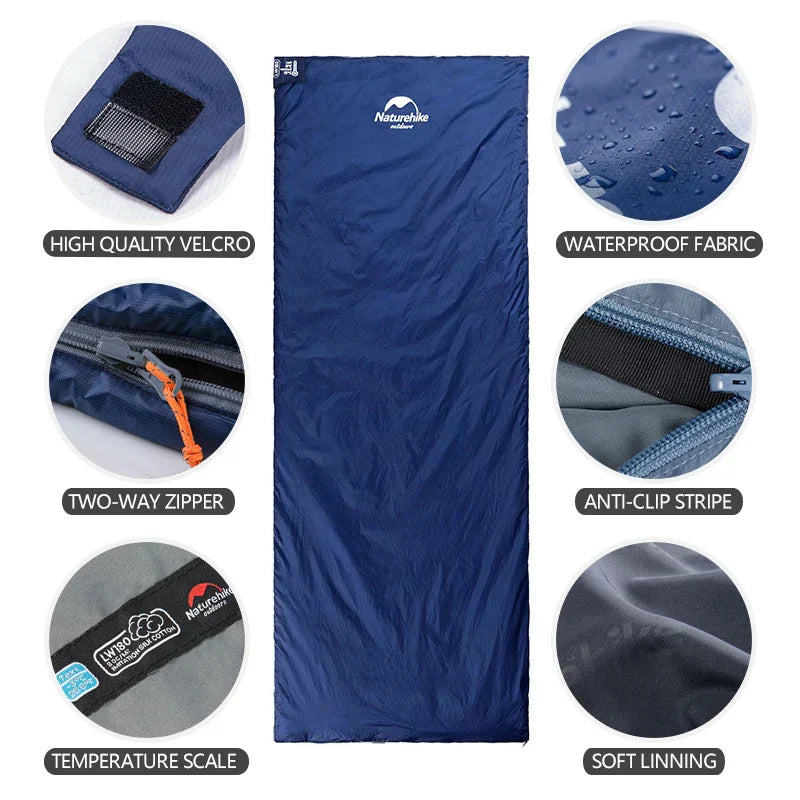 Naturehike Schlafsack LW180, blau, wasserdicht, tragbar, Outdoor-Camping, hochwertig.