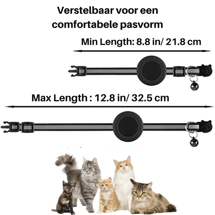 Verstellbares Katzenhalsband, schwarz, mit Glocke, Länge 22-33 cm, für Haustiere.