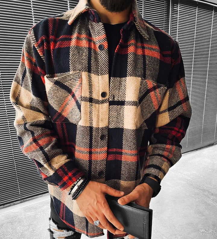 Unisex oversized kostkovaná košile s dlouhými rukávy a moderním designem – Elvano