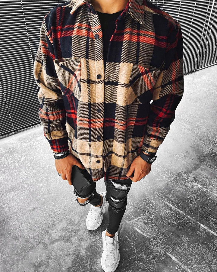Unisex oversized kostkovaná košile s dlouhými rukávy a moderním designem – Elvano