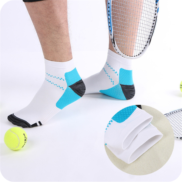 Weiße und blaue Sportsocken für Tennis, atmungsaktiv, rutschfest, Unisex.
