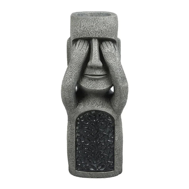 Graue Moai-Skulptur Blumentopf mit LED-Licht, Garten-Dekoration, Osterninsel-Stil.