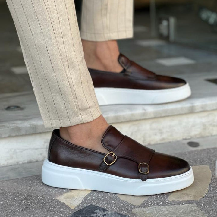 Pánské kožené sneakers bez šněrování s detailními přezkami – Dante